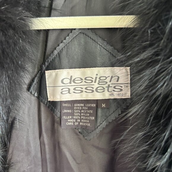 Design Assets Womens Leather & Dyed Fox Fur Coat Long Sleeve Black Size Medium - Picture 4 of 6